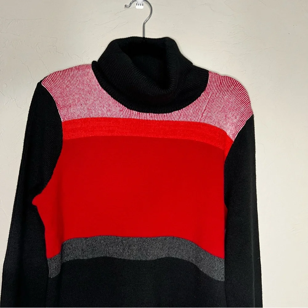 Free People Winter Break Black‎ Red Colorblock Ribbed Turtleneck Sweater Dress